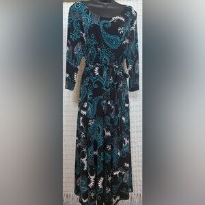 Nina Leonard Blue and White 3/4 Sleeve Sundress